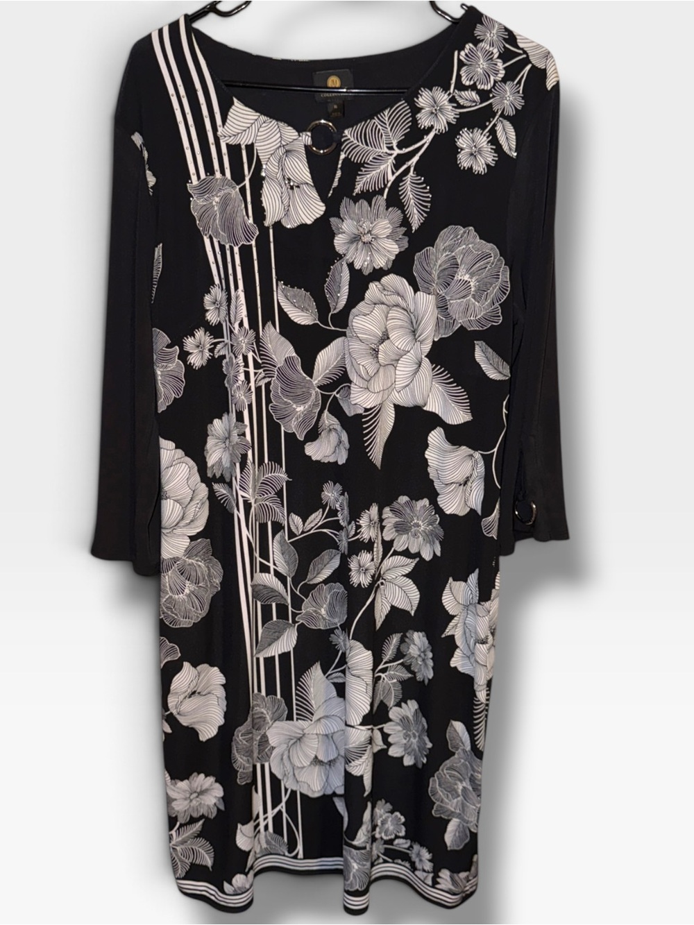 JM COLLECTION Black & White Floral Knit Tunic Dress